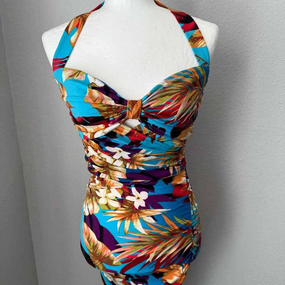 Boston Proper Bodycon Tropical‎ Floral Travel Halter Dress Size 6 NWOT Vacation